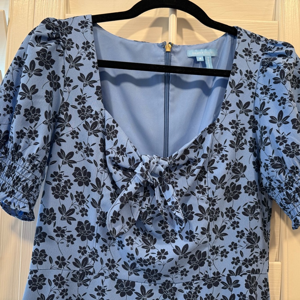Draper James Blue Floral Midi Dress with Bow